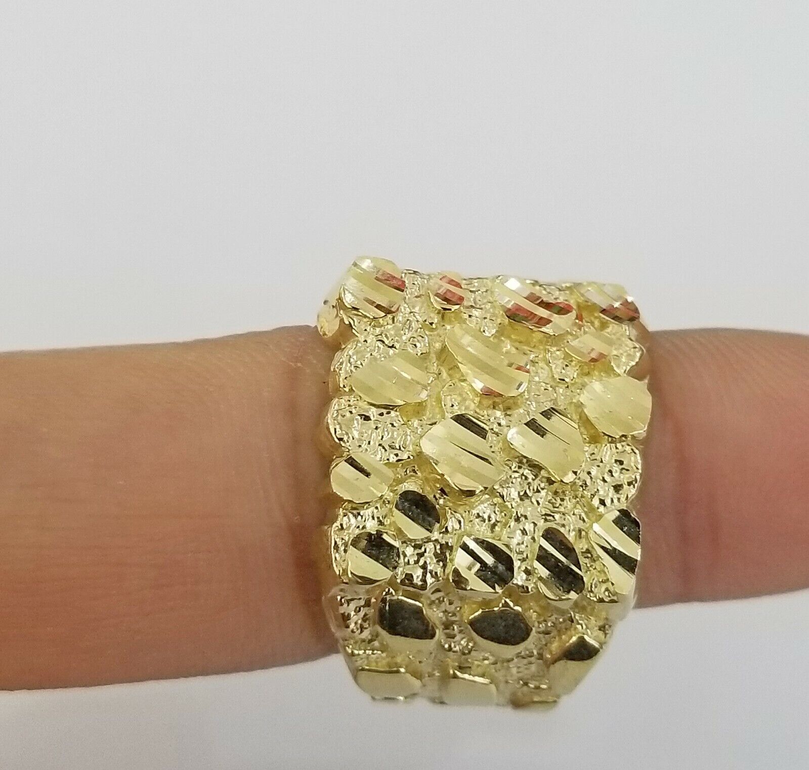 10K SOLID Yellow Gold Nugget Casual Ring Band Fancy Men Women Sizeable Real - GoldenlinQ